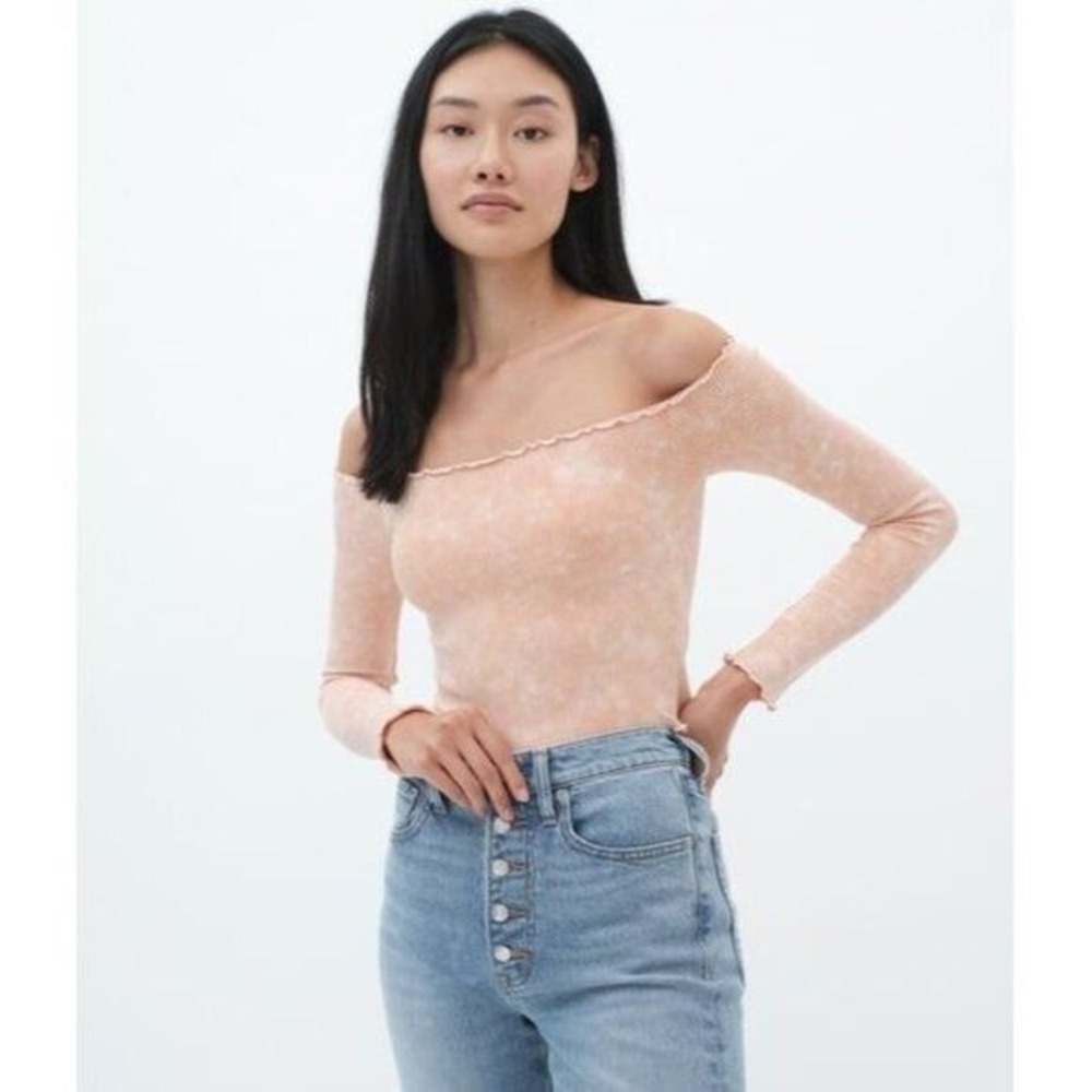 NWT Aeropostale Long Sleeve Seamless‎ Off The Shoulder Crop Top Small Stretch